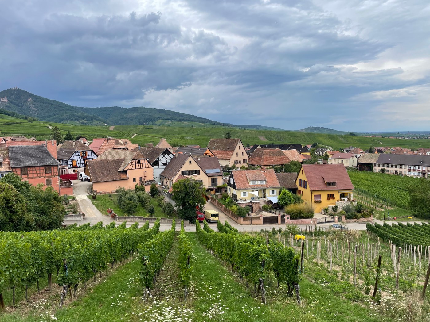 The village of Hunawihr surrounded by Alsace vineyards